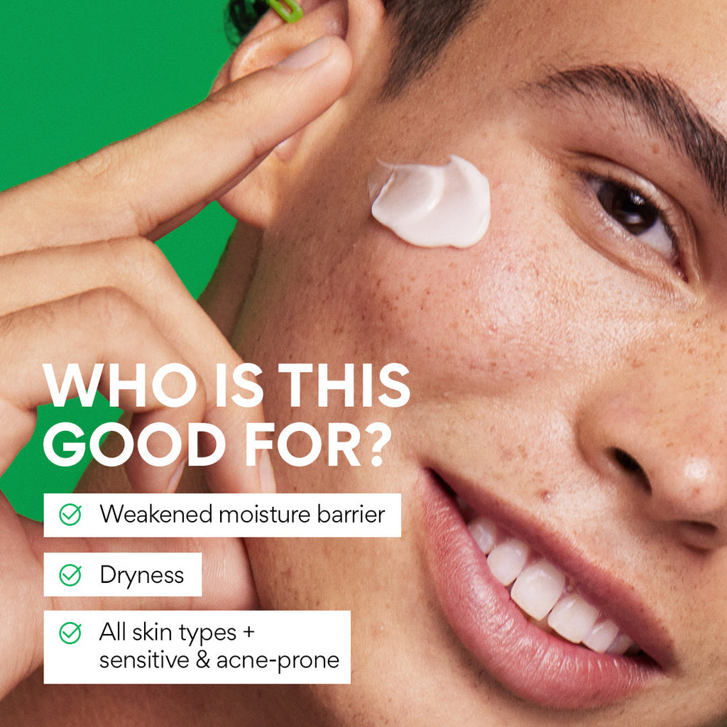 This cream is good for weakened moisture barrier, dryness, and all skin types including sensitive and acne-prone