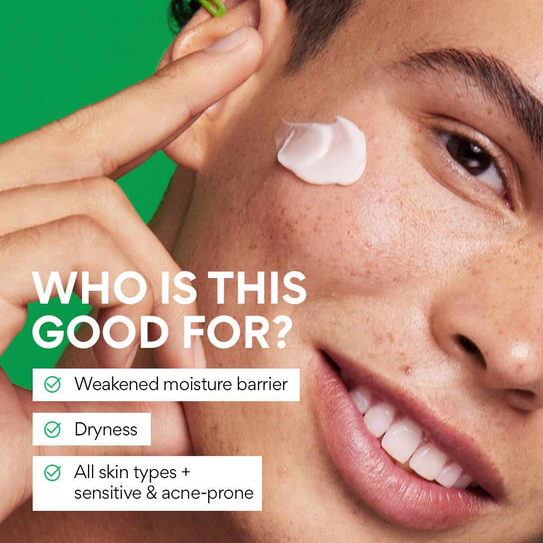 This cream is good for weakened moisture barrier, dryness, and all skin types including sensitive and acne-prone