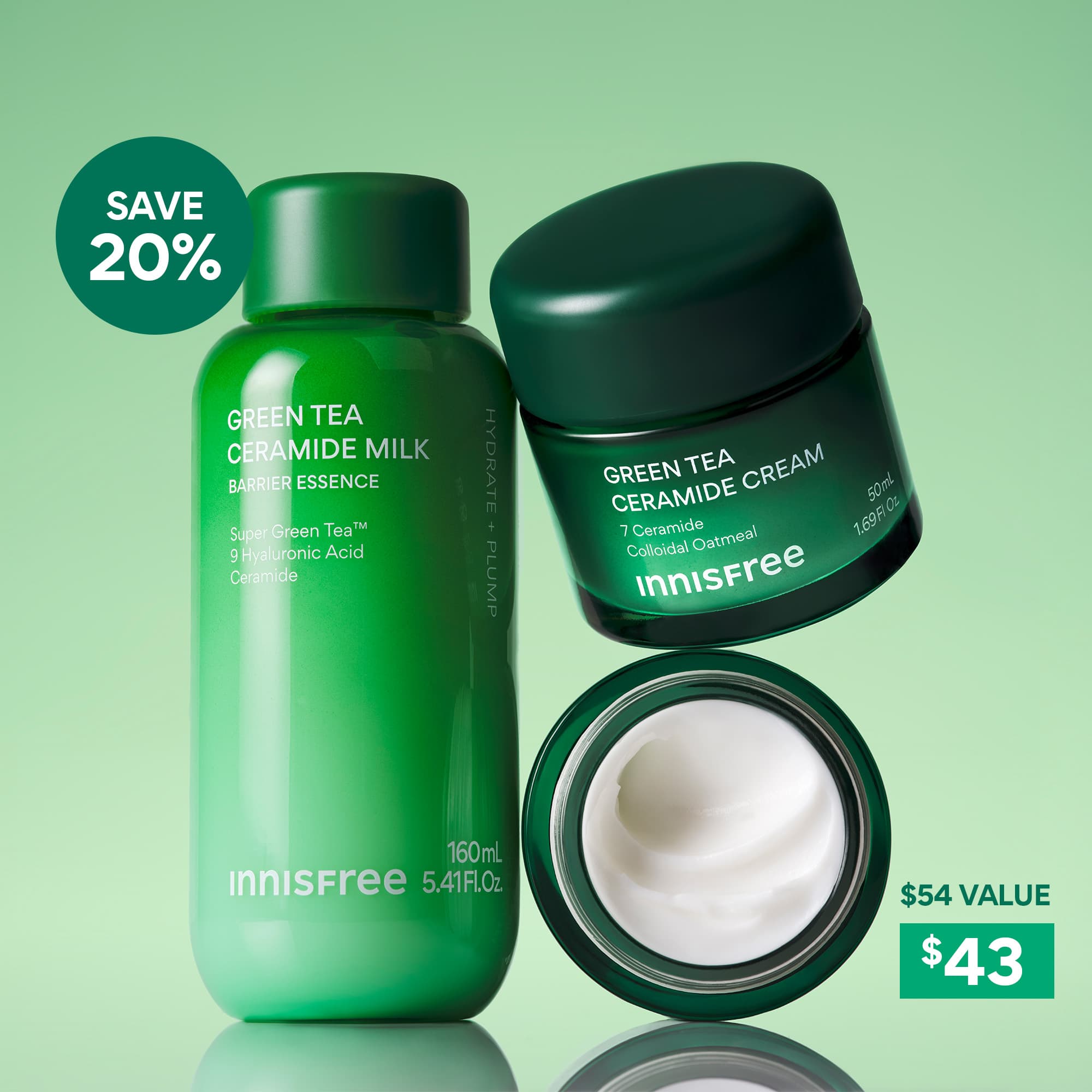 Green Tea Ceramide Skin Rescue Duo save 20% $54 Value, $43: Green Tea Ceramide Milk 160mL and Green Tea Ceramide Cream 50mL