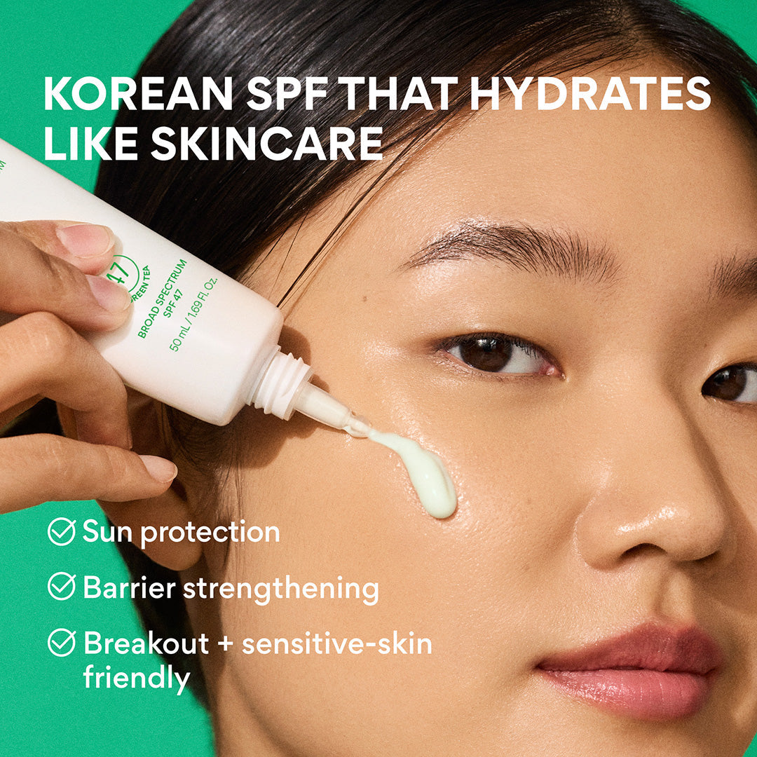 Daily UV Invisible Barrier Sunscreen Serum Broad Spectrum SPF 47 with Green Tea: Korean spf that hydrates like skincare