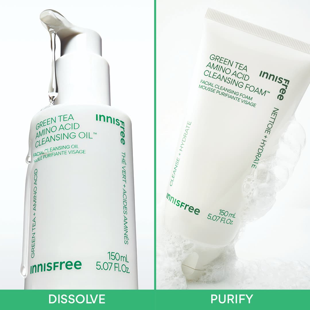 dissolve with green tea cleansing oil, purify with green tea cleansing foam
