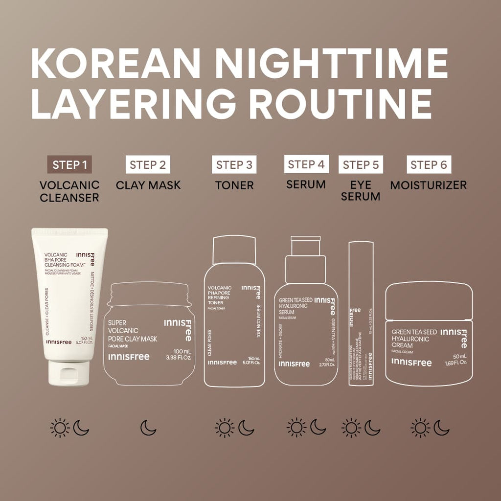korean nighttime layering routine with Volcanic BHA Pore Cleansing Foam