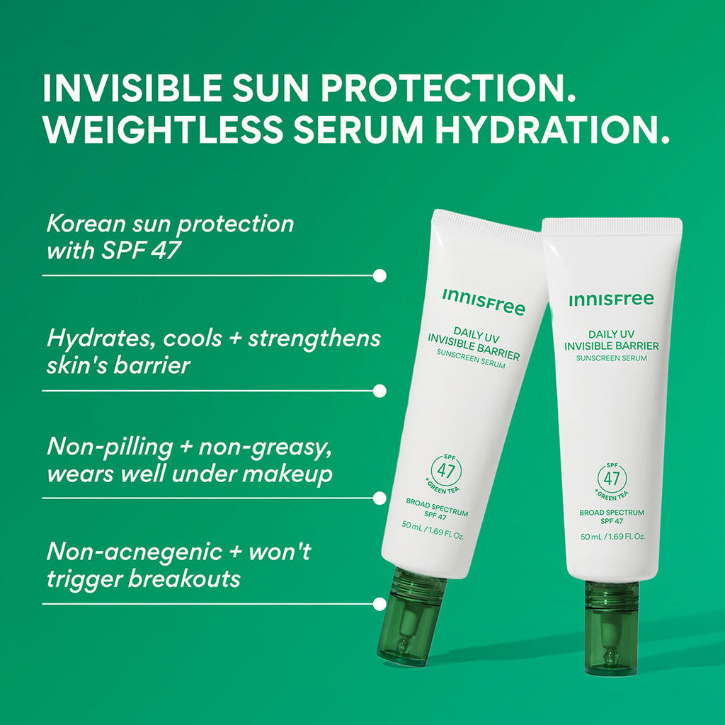 Daily UV Invisible Barrier Sunscreen Serum Broad Spectrum SPF 47 with Green Tea benefits