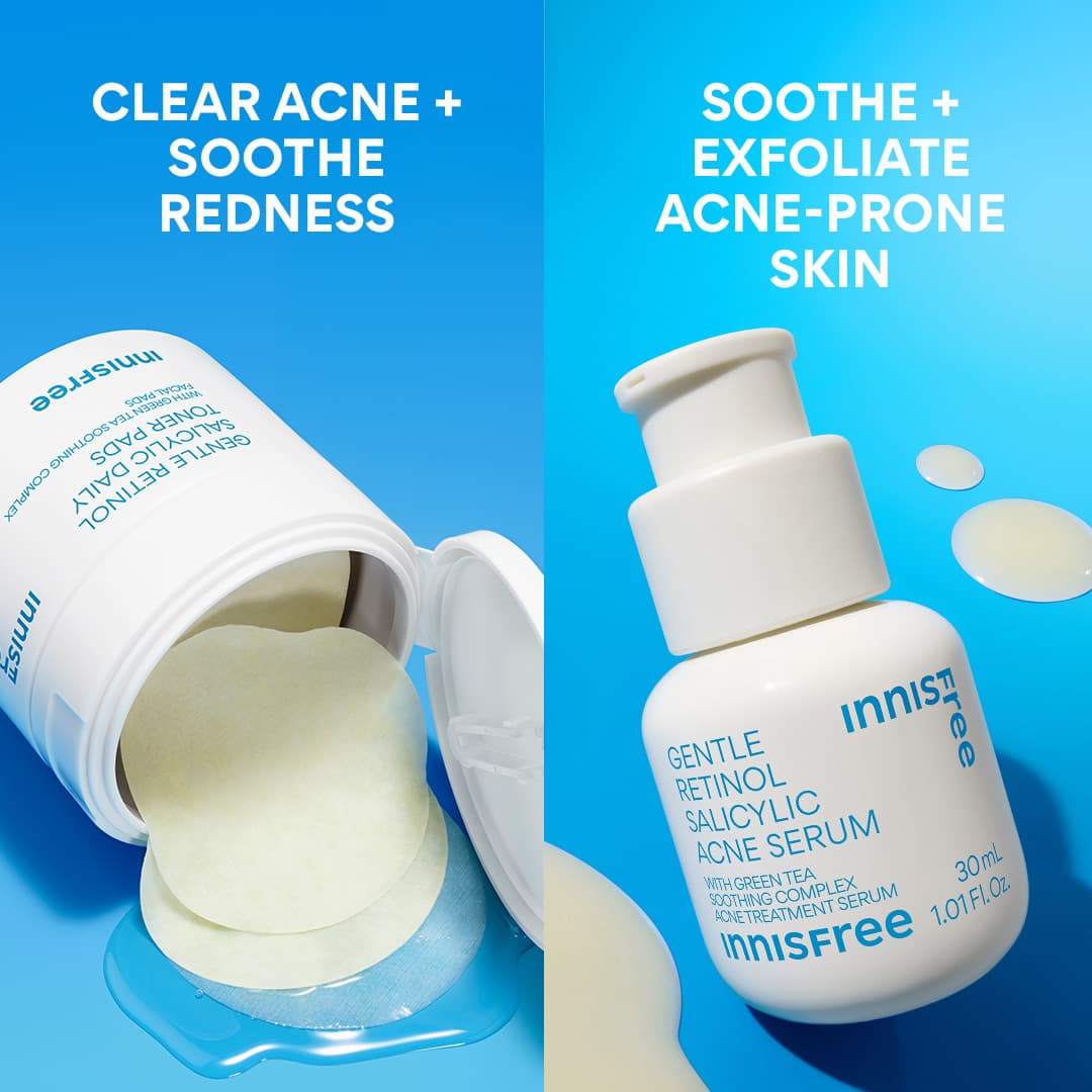 clear acne and soothe redness with daily gentle retinol toner pads, soothe and exfoliate acne-prone skin with gentle retinol acne serum