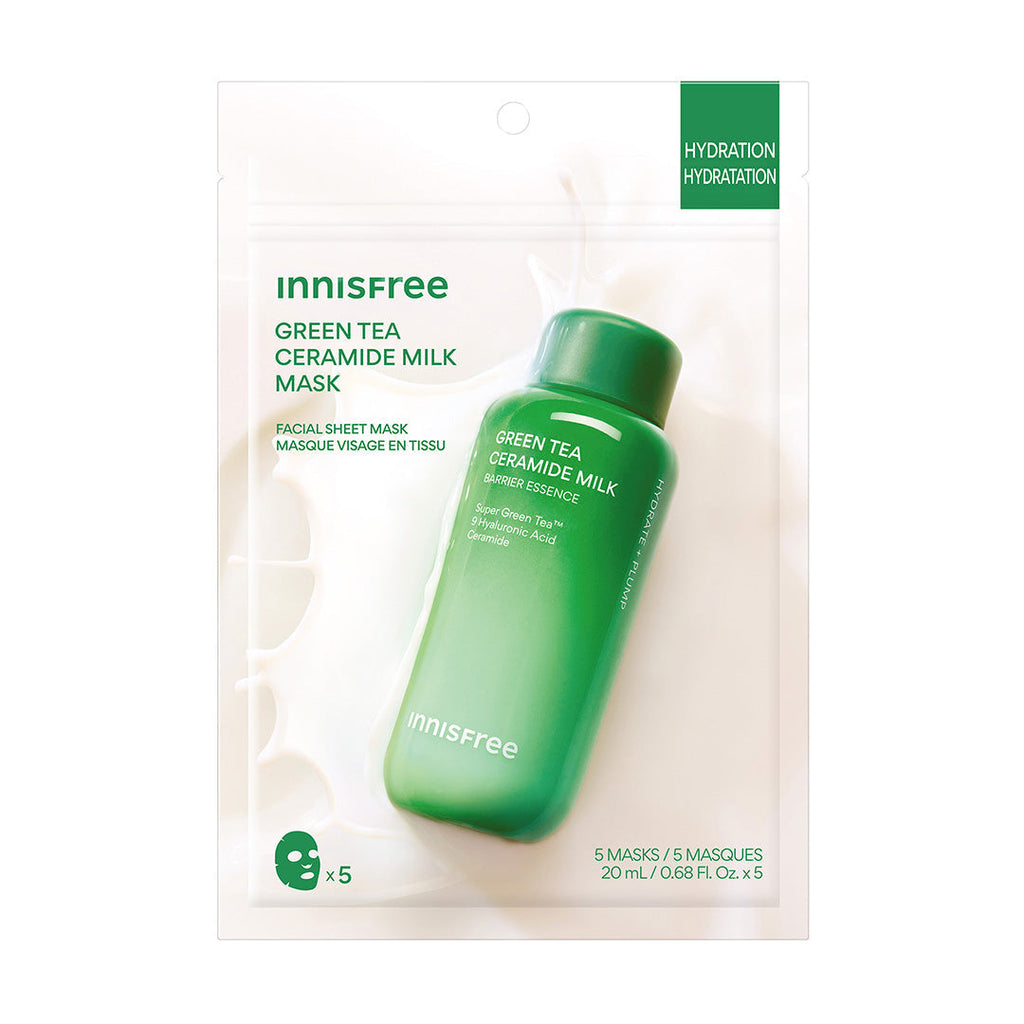 Serum-Infused Sheet Mask 5 Pack Packshot, Green Tea Ceramide Milk