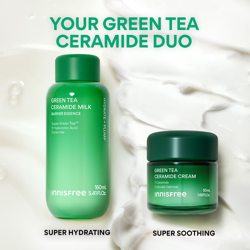Your Green Tea Ceramide Skin Duo : Green Tea Ceramide Milk 160mL super hydrating and Green Tea Ceramide Cream 50mL super soothing