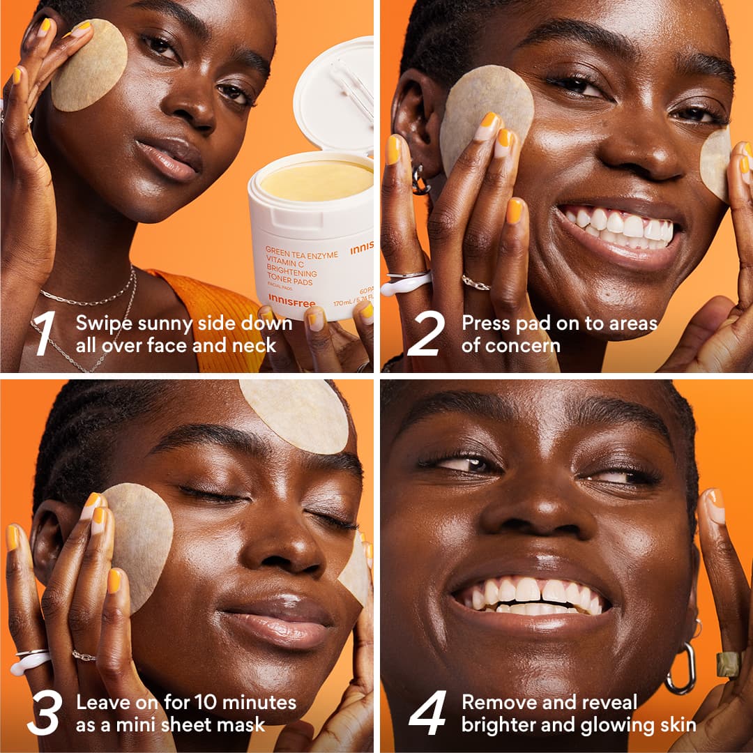 Green Tea Enzyme Vitamin C Brightening Toner Pads application steps