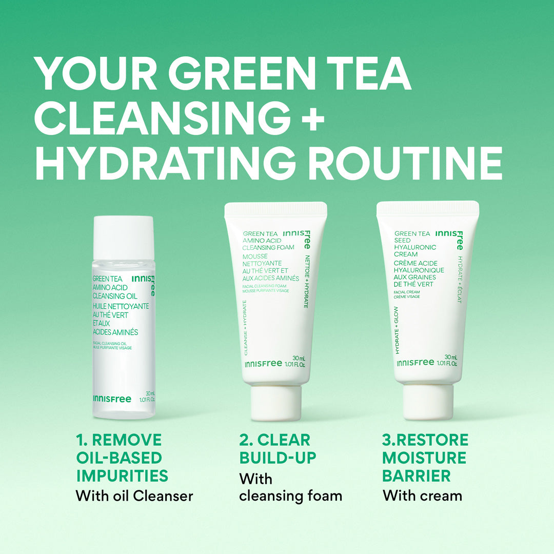 Green Tea Mini Double Cleanse + Hydrate Trio routine