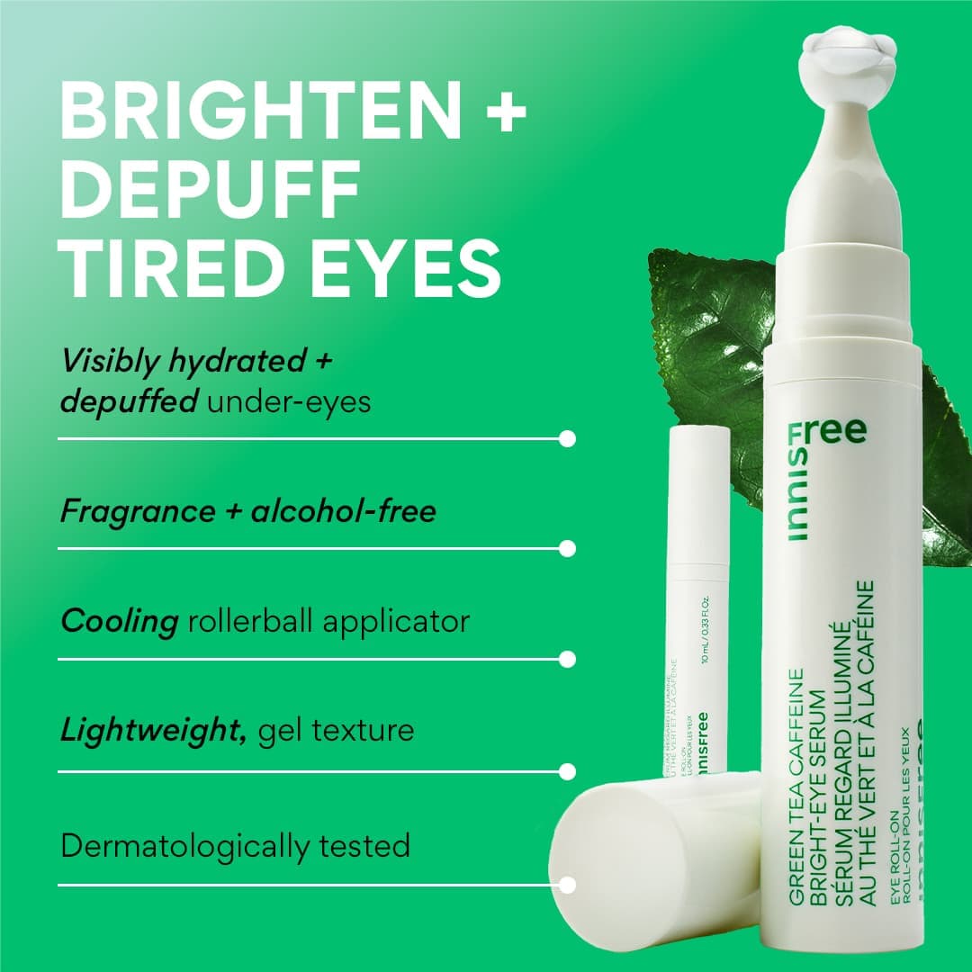 brighten and depuff tired eyes with green tea caffeine eye serum