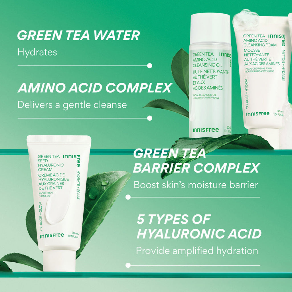 Green Tea Mini Double Cleanse + Hydrate Trio ingredients