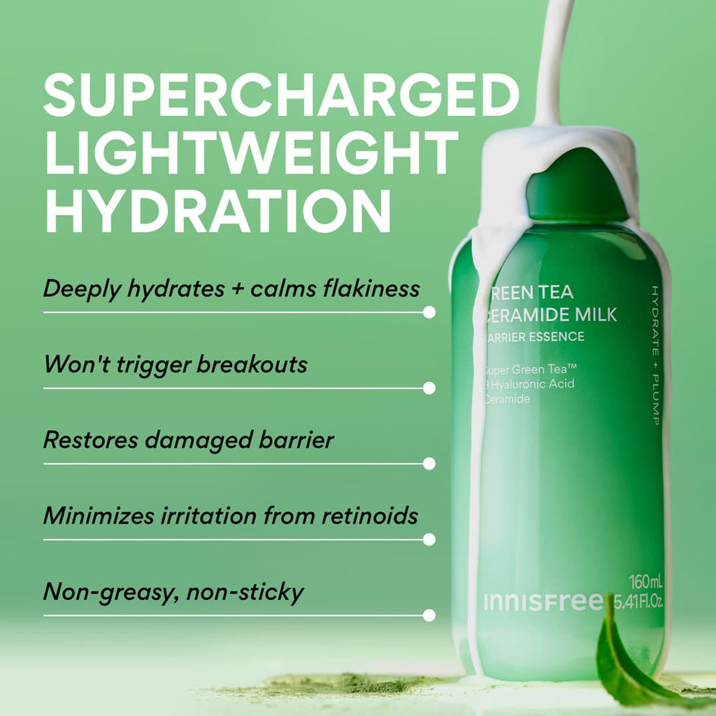 Supercharged Lightweight Hydration- Green Tea Ceramide Milk Barrier Essence benefits