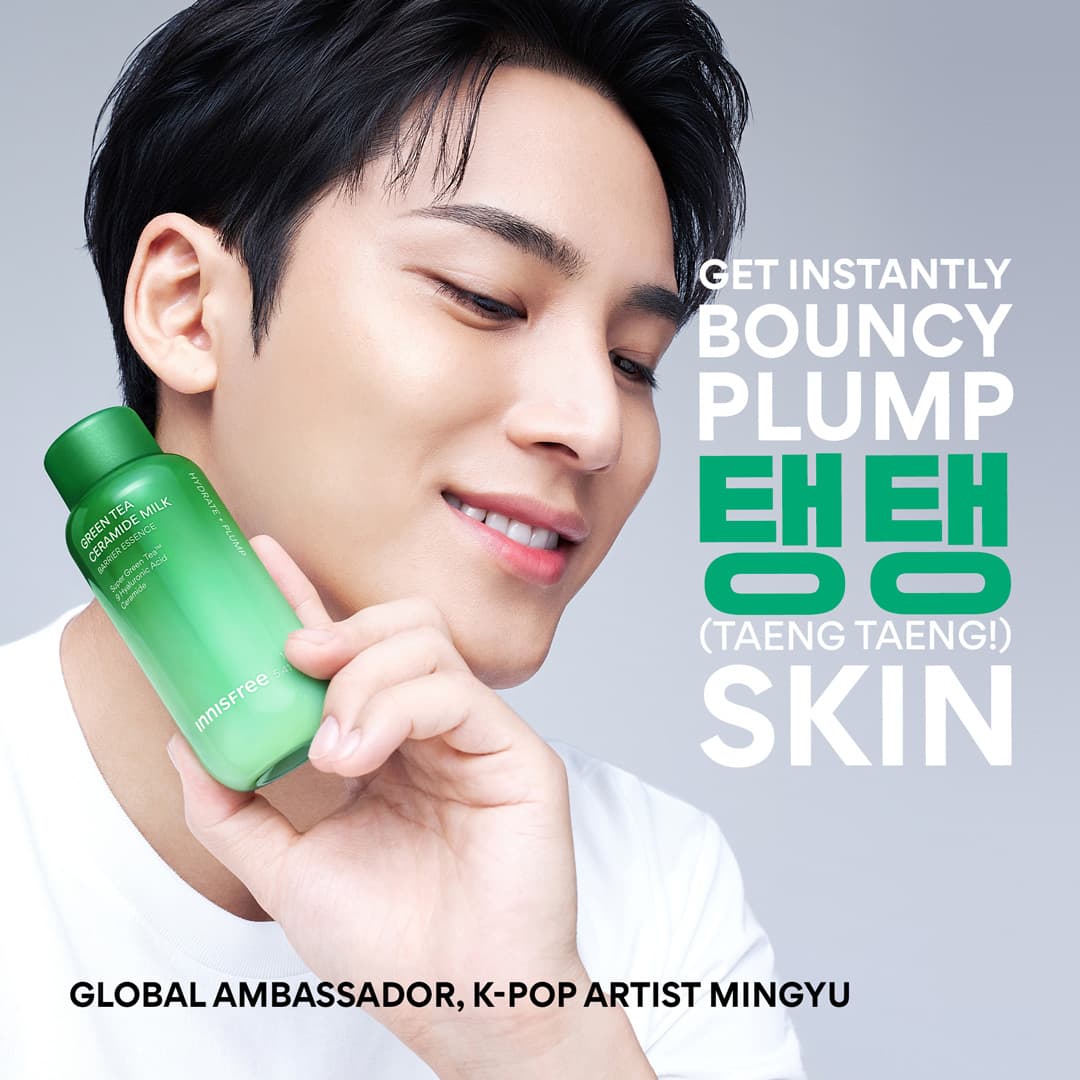 Green Tea Ceramide Milk Global Ambassador K-Pop Artist MINGYU get instantly bouncy plump (taeng taeng) skin